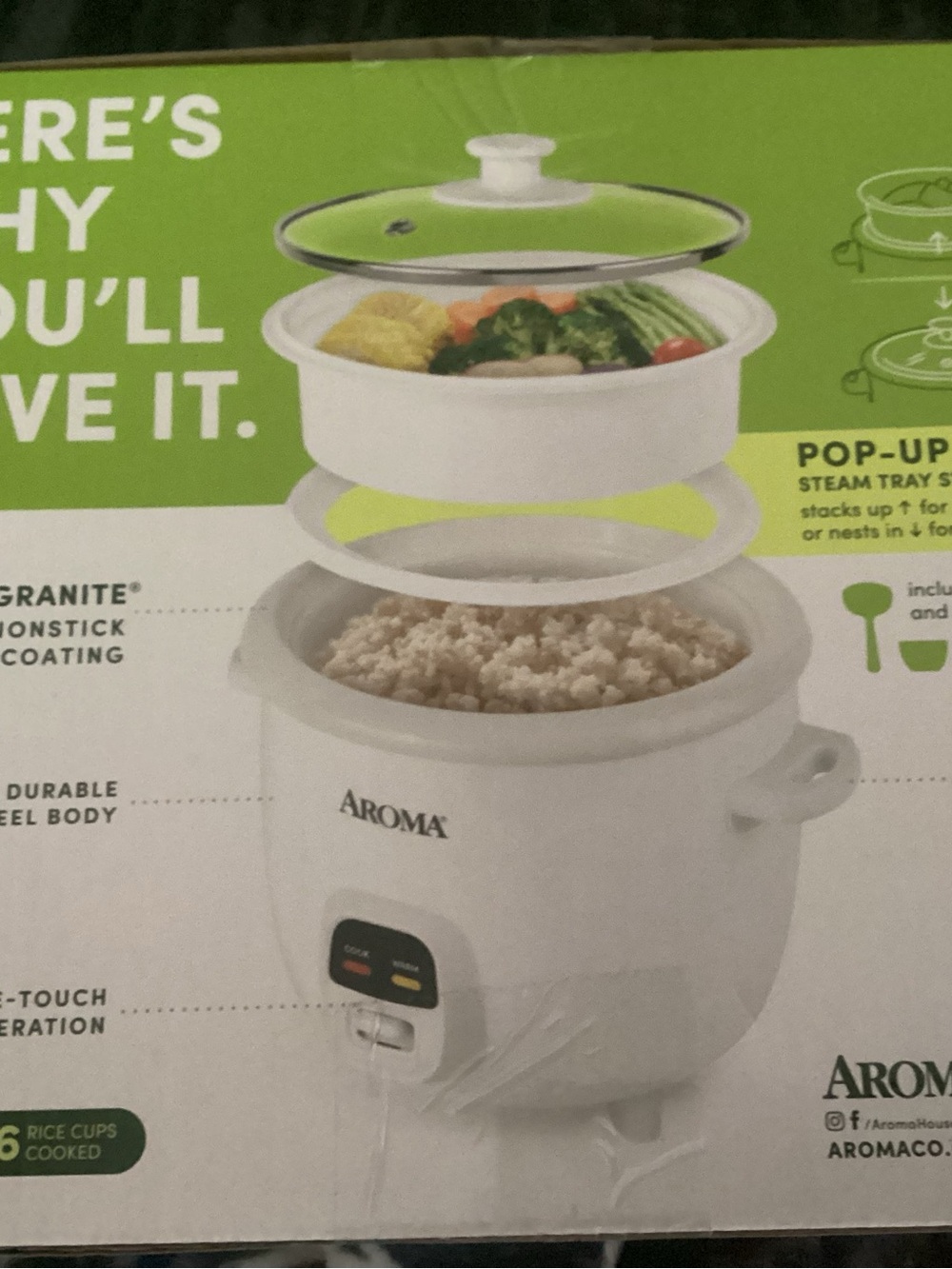 Roma White Rice Cooker with Lime Green Glass Lid